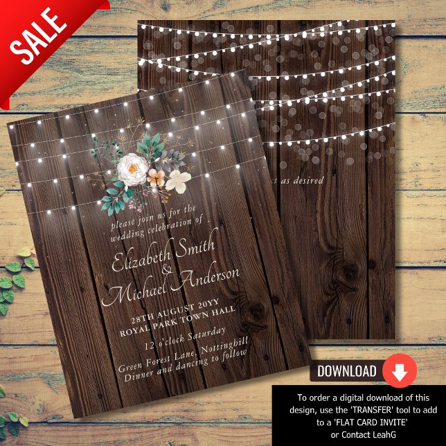 Budget Rustic Wood Lights Floral Wedding Invites (Creator Uploaded)