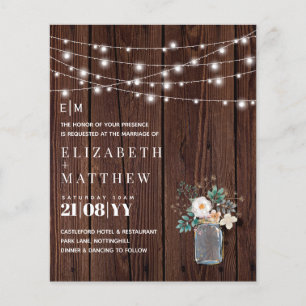 Budget Rustic Wood Mason Jar Lights Wedding Invite