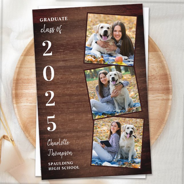 Budget Rustic Wood Photo Graduation Announcement (Creator Uploaded)