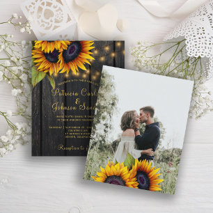 Budget rustic wood photo wedding invitation