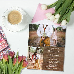 Budget rustic wood photo wedding invitation flyer