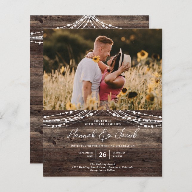 Budget Rustic Wood QR Code RSVP Wedding Invitation (Front/Back)
