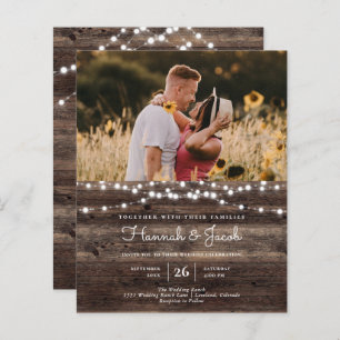Budget Rustic Wood QR Code RSVP Wedding Invite