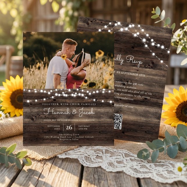Budget Rustic Wood QR Code RSVP Wedding Invite (Creator Uploaded)