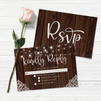 BUDGET Rustic Wood String Lights Lace Wedding RSVP