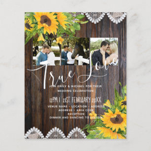 BUDGET Rustic Wood Sunflowers Lace Wedding Invites