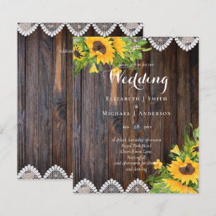 BUDGET Rustic Wood Sunflowers Lace Wedding Invites