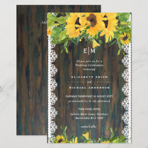BUDGET Rustic Wood Sunflowers Lace Wedding Invites