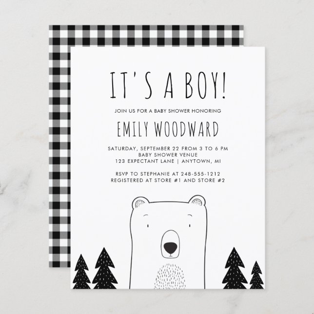 Budget Rustic Woodland Bear Boy Baby Shower (Front/Back)