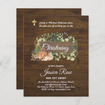 BUDGET Rustic Woodland Christening Invite Baptism 