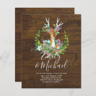Budget Rustic Woodland Deer Floral Wedding Invites