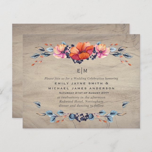 Budget Rustic Woodland Orange  Wedding Invites (Front/Back)