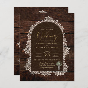 BUDGET Rustic Woodland Wedding Wood Lace INVITE