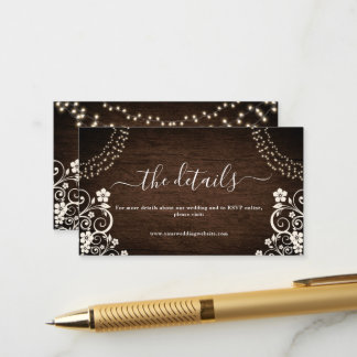 Budget Rustic Woodsy Lights Wood Wedding Details Enclosure Card