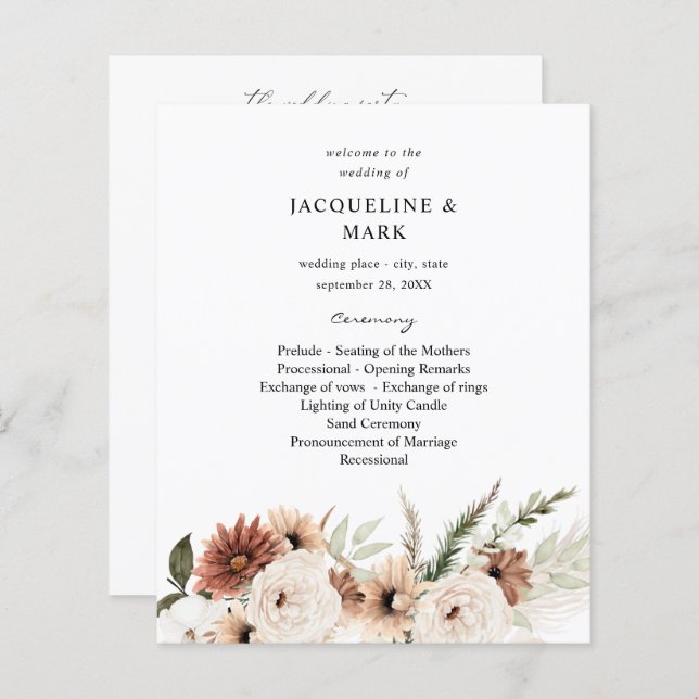 Budget RusticNeutral Boho Floral Wedding Ceremony  (Front/Back)
