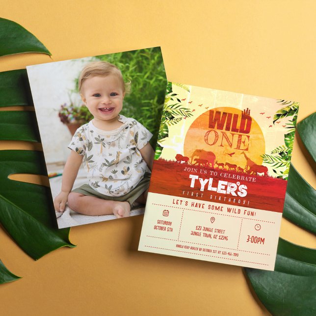 Budget Safari Animals Wild 1 Photo Birthday Invite (Creator Uploaded)