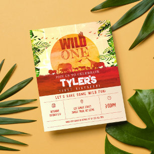 Budget Safari Animals Wild One Birthday Invitation