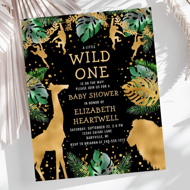 Budget Safari Baby Shower Black Gold Invitation (Creator Uploaded)