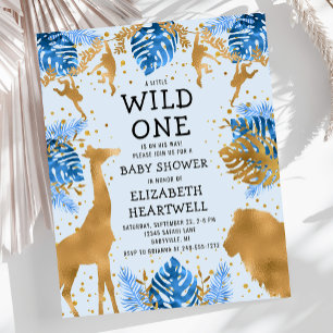 Budget Safari Blue Gold Boy Baby Shower Invitation