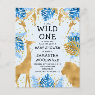 Budget Safari Blue Gold Boy Baby Shower Invitation