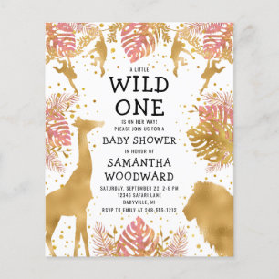 Budget Safari Girl Baby Shower Pink Gold Invite