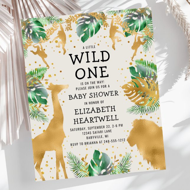 Budget Safari Green Gold Ecru Baby Shower Invite (Creator Uploaded)