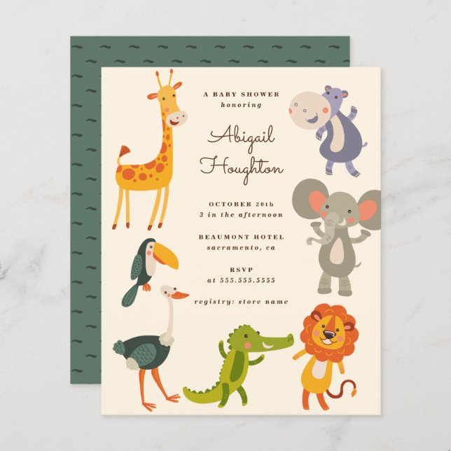 Budget Safari Jungle Animal Themed Baby Shower (Front/Back)