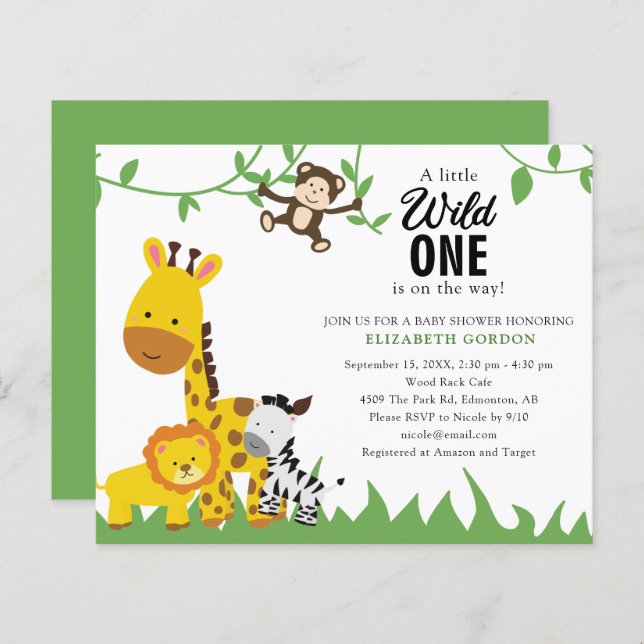 Budget Safari Wild One Baby Shower Jungle Animals  (Front/Back)
