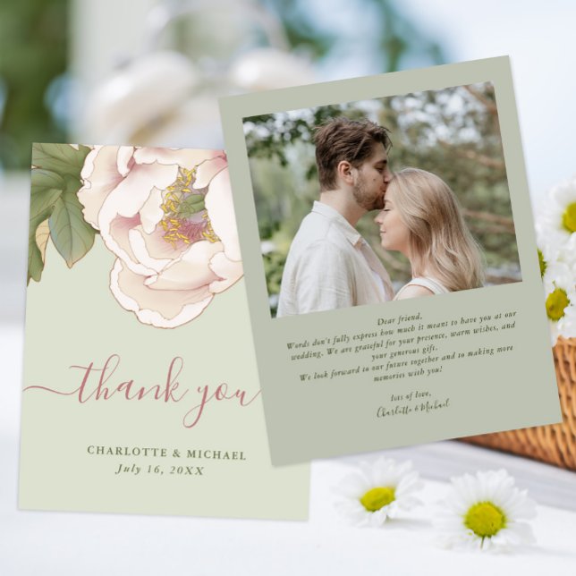 Budget Sage and Blush Floral Photo Thank You Card  (Creator Uploaded)