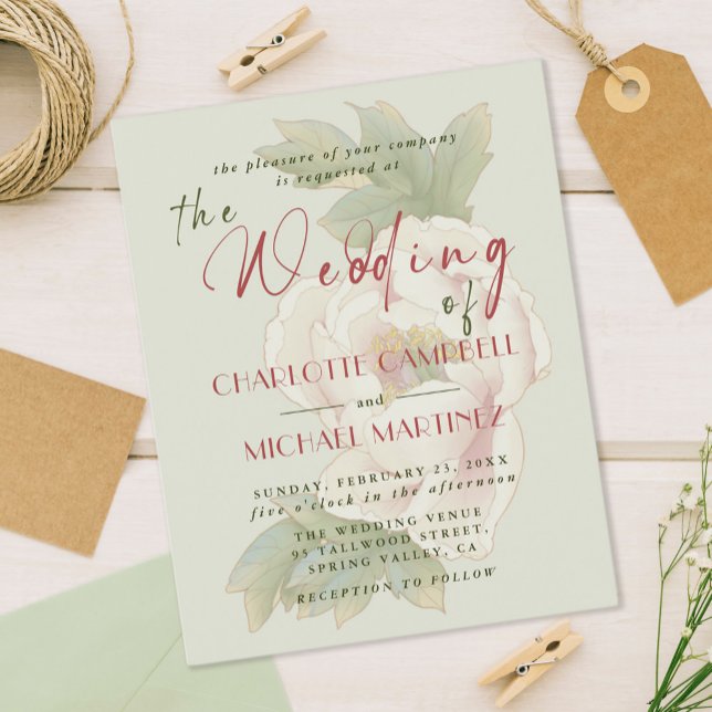 BUDGET Sage and Blush Floral Photo Wedding Invites (Creator Uploaded)