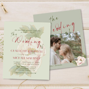 BUDGET Sage and Blush Floral Photo Wedding Invites
