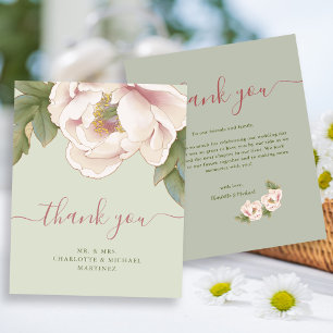 BUDGET Sage & Blush Floral Wedding Thank You Card