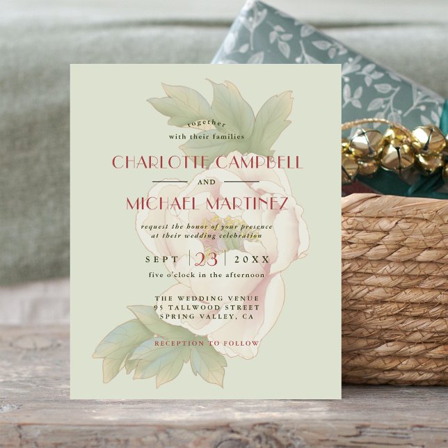 BUDGET Sage & Blush Pink Floral Wedding Invitation (Creator Uploaded)