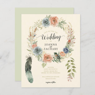 Budget Sage Boho Watercolor Floral Wedding Invite