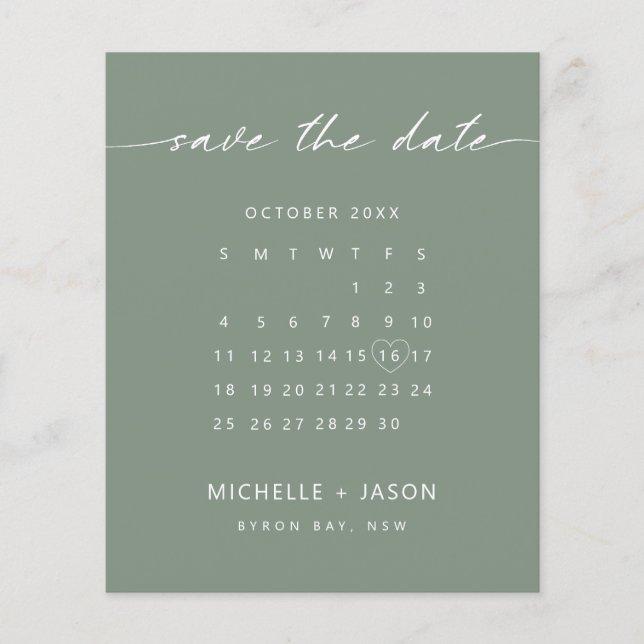 BUDGET sage calendar Save the Date Invitation Flyer (Front)
