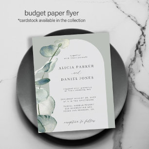 Budget sage eucalyptus arch wedding invitation flyer