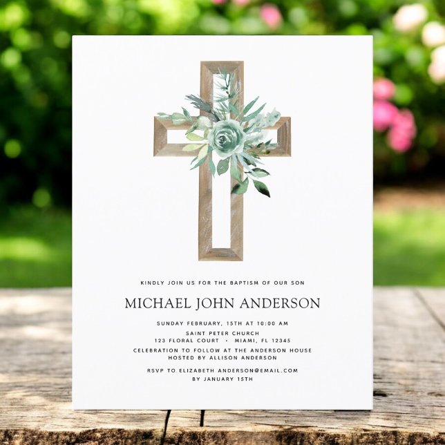 Budget Sage Eucalyptus Baptism Greenery Invitation Flyer (Creator Uploaded)