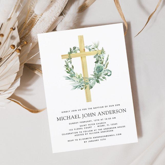 Budget Sage Eucalyptus Baptism Greenery Wreath Invitation (Creator Uploaded)