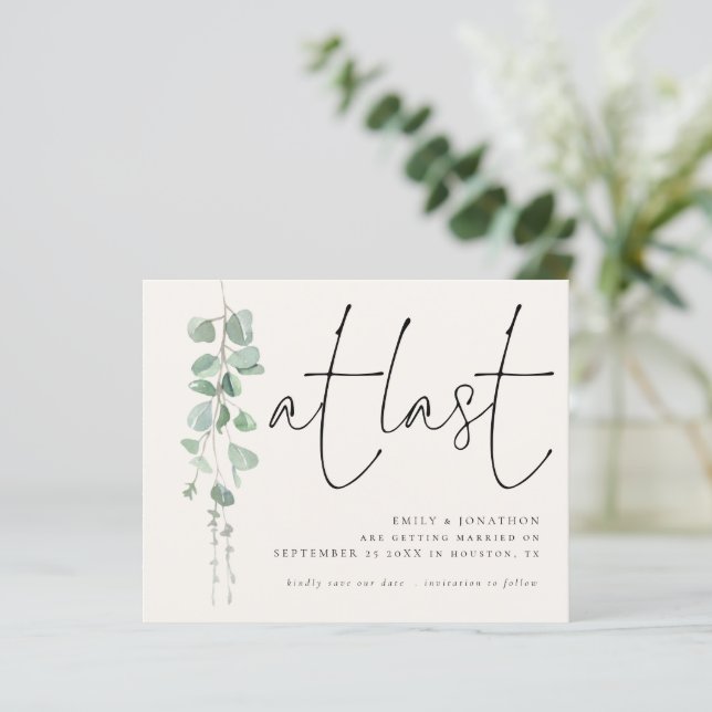 Budget Sage Eucalyptus Cream At Last Save The Date (Standing Front)