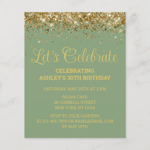 Budget Sage Green 30th Birthday Party Invitation