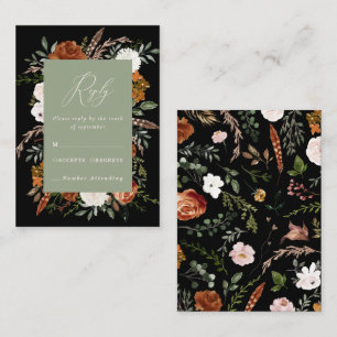 Budget sage green black floral elegant wedding enclosure card