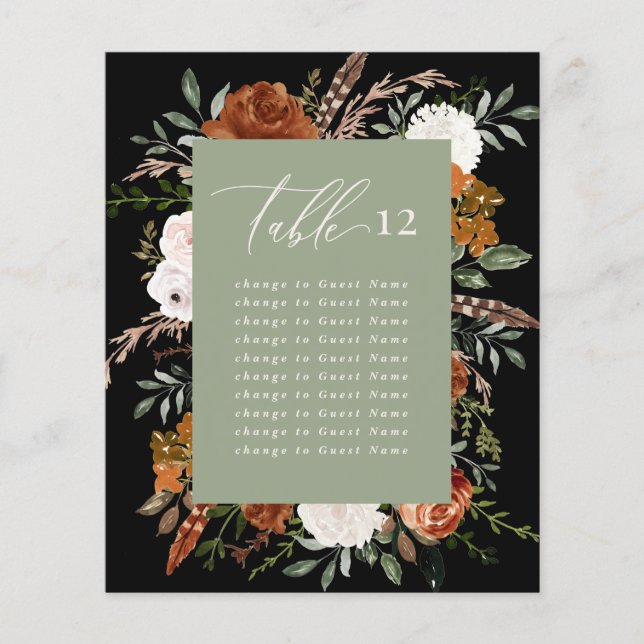 Budget sage green black floral table seating plan (Front)