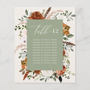 Budget sage green black floral table seating plan