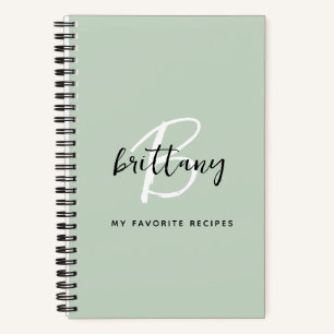 Budget Sage Green Black White Monogram Recipe Book