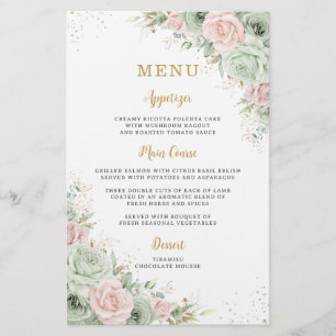Budget Sage Green Blush Floral Menu Sheet
