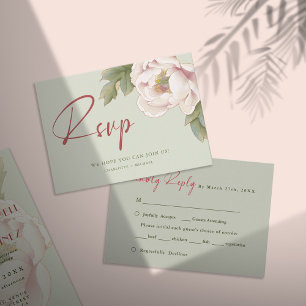 BUDGET Sage Green & Blush Peony Wedding RSVP Card