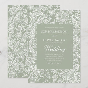 Budget Sage Green Botanical Garden wedding Invitation
