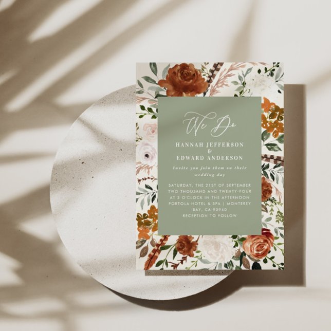 Budget sage green botanical wedding details invite flyer (Creator Uploaded)