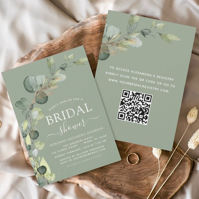 Budget Sage Green Bridal Shower QR Code Eucalyptus (Creator Uploaded)