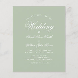 Budget Sage Green Calligraphy Wedding Invitation